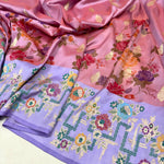 Load image into Gallery viewer, Classic Grapefruit Rose &amp; Lavender Banarasi Katan Elegance Handloom Silk Saree SS28586
