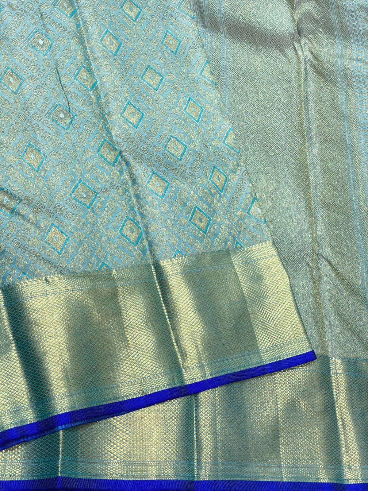 Classic Sky Blue & Royal Blue 2gm Zari Kanchipuram Handloom Silk Saree SS25619
