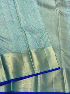 Classic Sky Blue & Royal Blue 2gm Zari Kanchipuram Handloom Silk Saree SS25619