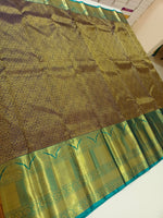 Load image into Gallery viewer, Classic Coffee Brown &amp; Peacock Green 2gm Zari Bridal Elegance Kanchipuram Handloom Silk Saree SS23943
