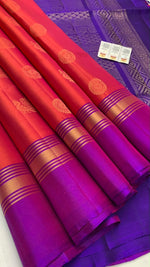 Load image into Gallery viewer, Classic Orange Rose Dual Toned &amp; Purple Elegance Handloom Soft Silk Saree SS28202
