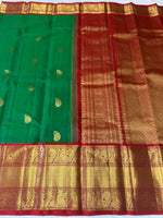 Load image into Gallery viewer, Classic Vintage Green &amp; Dark Red 2gm Zari Hamsa Design Bridal Elegance Kanchipuram Handloom Silk Saree SS27825
