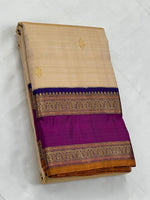 Load image into Gallery viewer, Classic Cream &amp; Violet Purple 2gm Zari Elegance Kanchipuram Handloom Silk Saree SS25293

