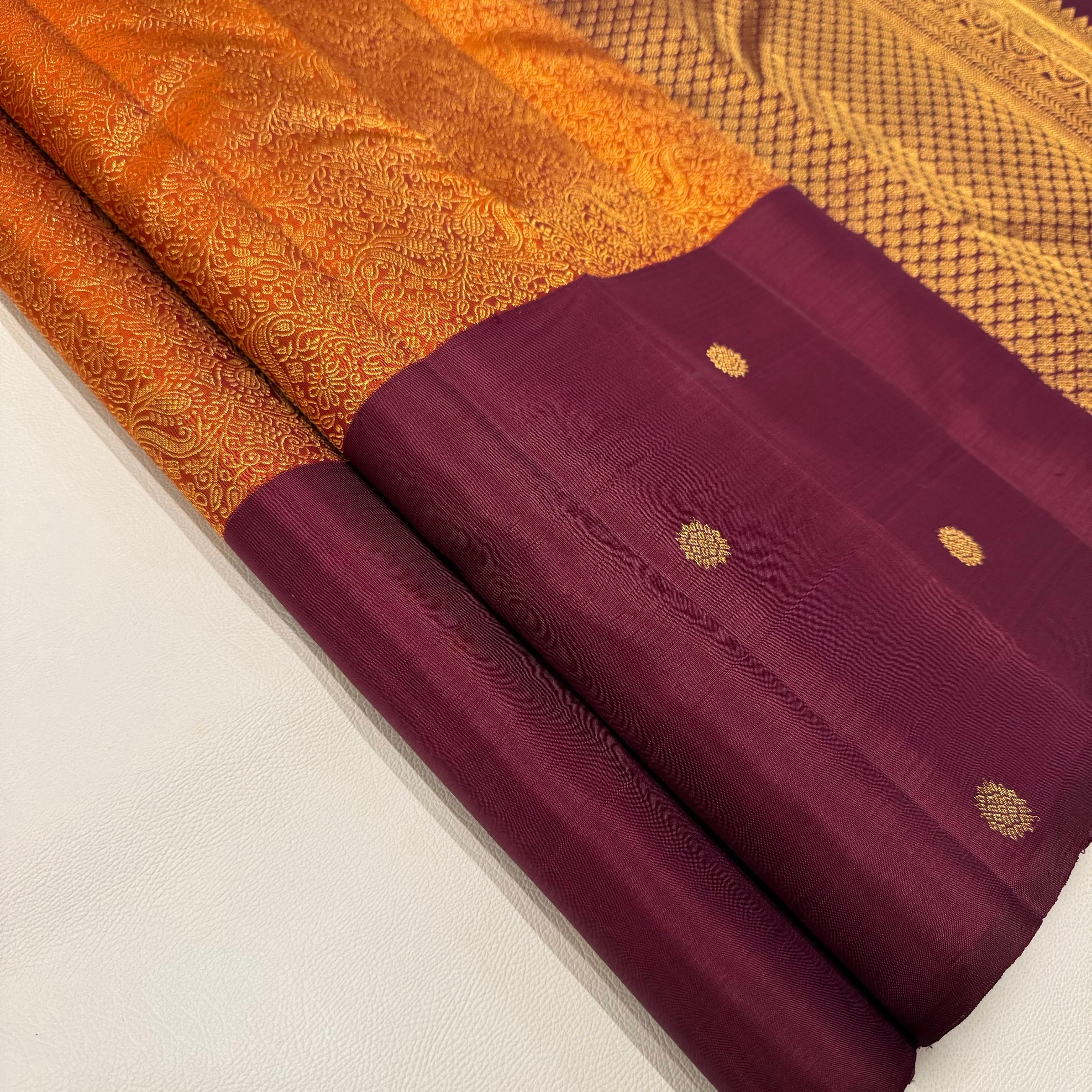 Classic Orange & Maroon 2gm Zari Elegance Kanchipuram Handloom Silk Saree SS24221