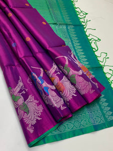 Classic Fuchsia Pink & Sea Green Elegance Handloom Soft Silk Saree SS26116