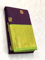 Load image into Gallery viewer, Classic Deep Violet &amp; Light Green 2gm Zari Elegance Kanchipuram Handloom Silk Saree SS25394

