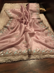 Classic Light Pink Elegance Tissue Organza Silk Saree SS25695