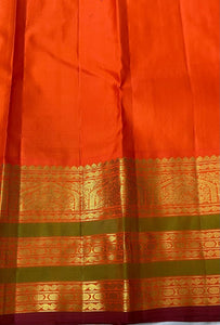 Classic Grey & Orange 2gm Zari Elegance Kanchipuram Handloom Silk Saree SS24218