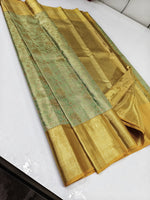 Load image into Gallery viewer, Classic Light Green &amp; Mustard 2gm Zari Bridal Elegance Kanchipuram Handloom Silk Saree SS24169
