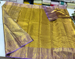 Load image into Gallery viewer, Classic Shimmer Gold &amp; Lavender Brocade Tissue Bridal Elegance Kanchipuram Handloom Silk Saree SS27272
