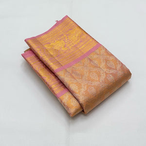 Classic Creamy Pink 1gm Zari Bridal Elegance Kanchipuram Tissue Handloom Silk Saree SS24631