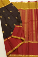 Load image into Gallery viewer, Classic Espresso &amp; Red Elegance Kanchipuram Handloom Silk Saree SS24200
