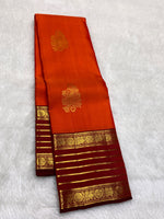Load image into Gallery viewer, Classic Apricot Orange &amp; Garnet Red Bridal Elegance Kanchipuram Handloom Silk Saree SS28459
