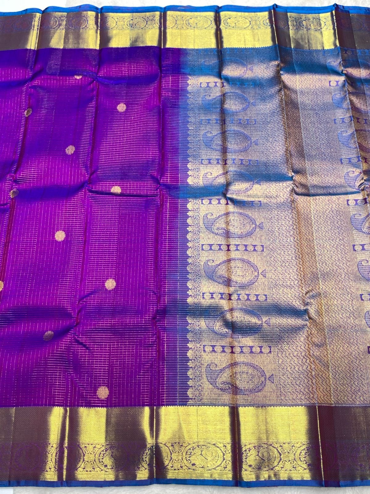 Classic Vadamalli & Aegan Blue 2gm Zari Elegance Kanchipuram Handloom Silk Saree SS24614