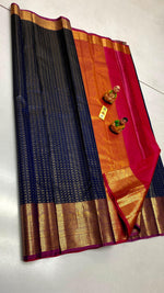 Load image into Gallery viewer, Classic Navy Blue &amp; Rose Pink Elegance Kanchipuram Handloom Silk Saree SS24759
