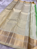 Load image into Gallery viewer, Classic Lime Green &amp; Cream Elegance Kanchipuram Handloom Silk Saree SS27213
