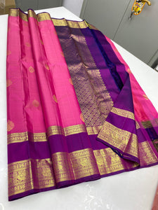 Classic Barbie Pink & Wine Red 2gm Zari Elegance Kanchipuram Silk Saree SS23858