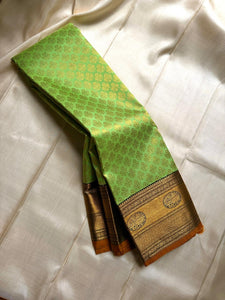 Classic Lime Green 2gm Zari Brocade Bridal Elegance Kanchipuram Handloom Silk Saree SS26399
