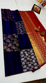 Load image into Gallery viewer, Classic Navy Blue &amp; Chilli Red Elegance Kanchipuram Handloom Silk Saree SS24651
