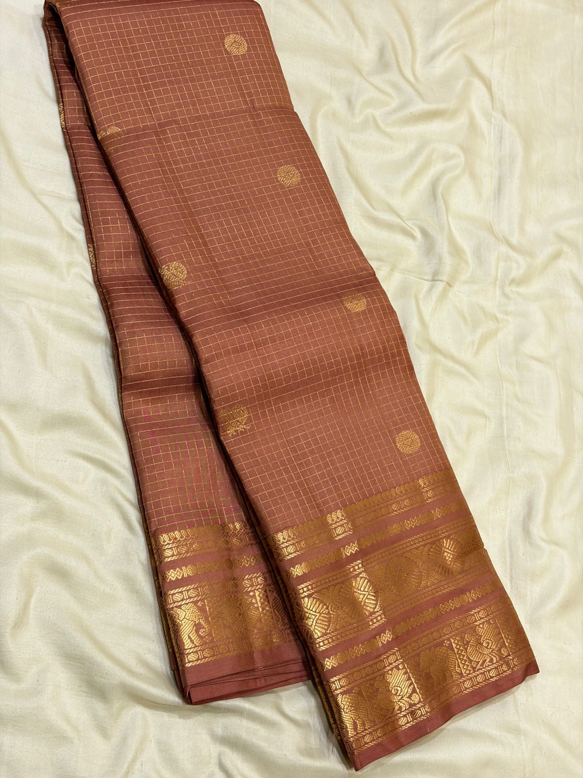Classic Dusky Brown 1gm Zari Vaira Oosi Kanchipuram Handloom Silk Saree SS26656