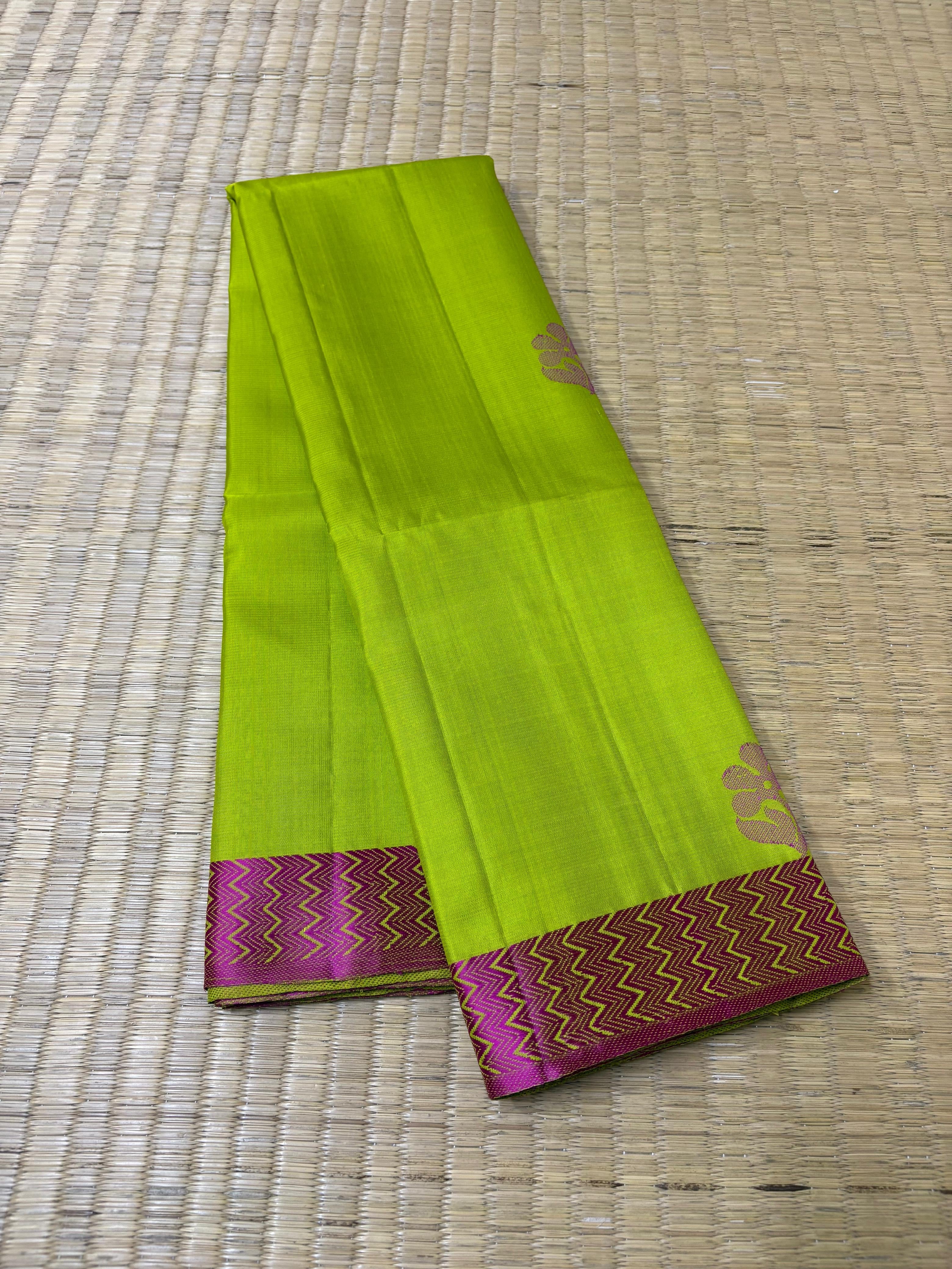 Classic Lime Green & Pink Elegance Handloom Soft Silk Saree SS24086