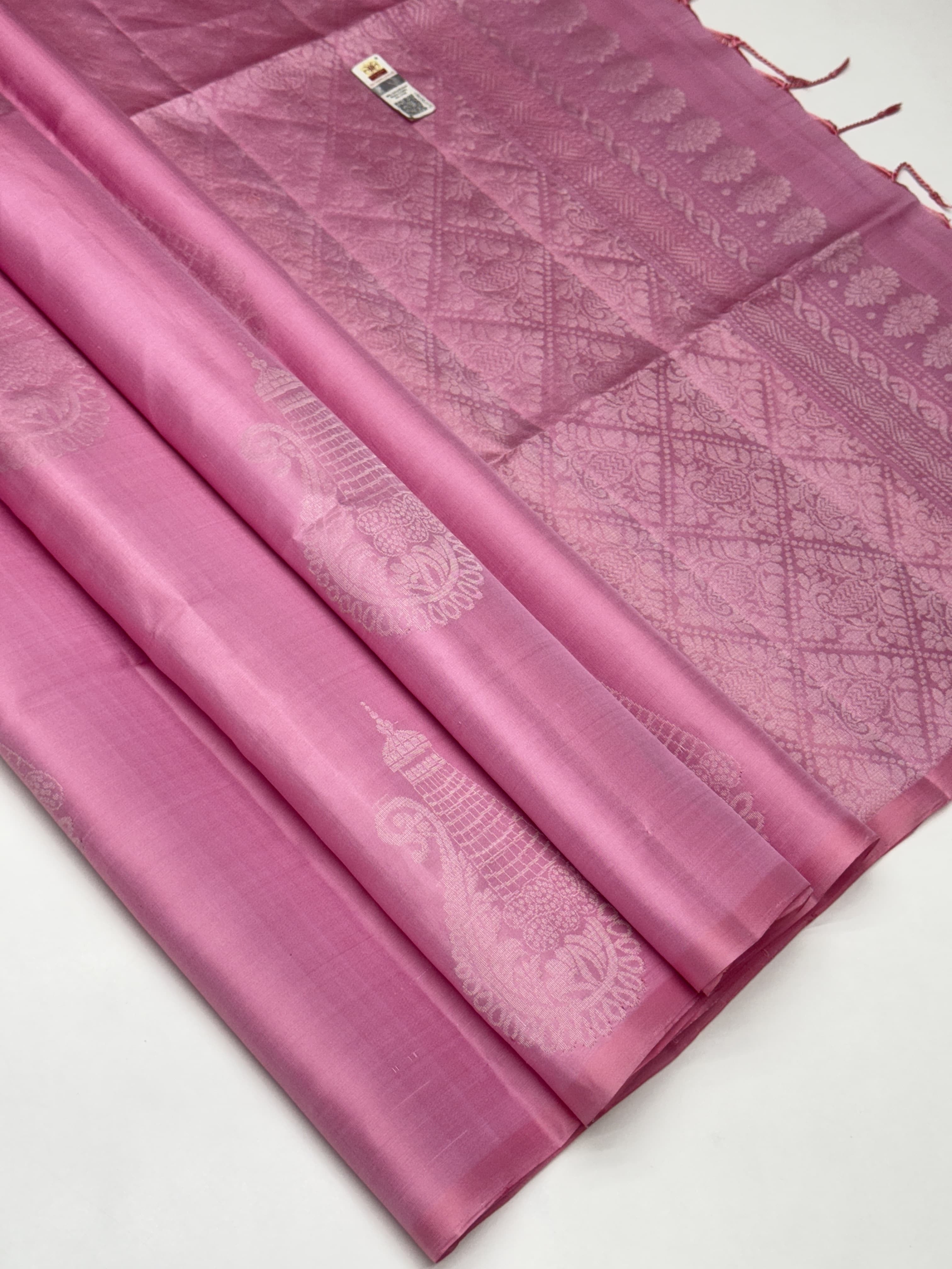 Classic Pearl Pink Elegance Handloom Soft Silk Saree SS24273