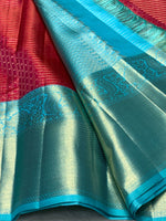 Load image into Gallery viewer, Classic Cherry Pink &amp; Sky Blue 2gm Zari Bridal Elegance Kanchipuram Handloom Silk Saree SS27507
