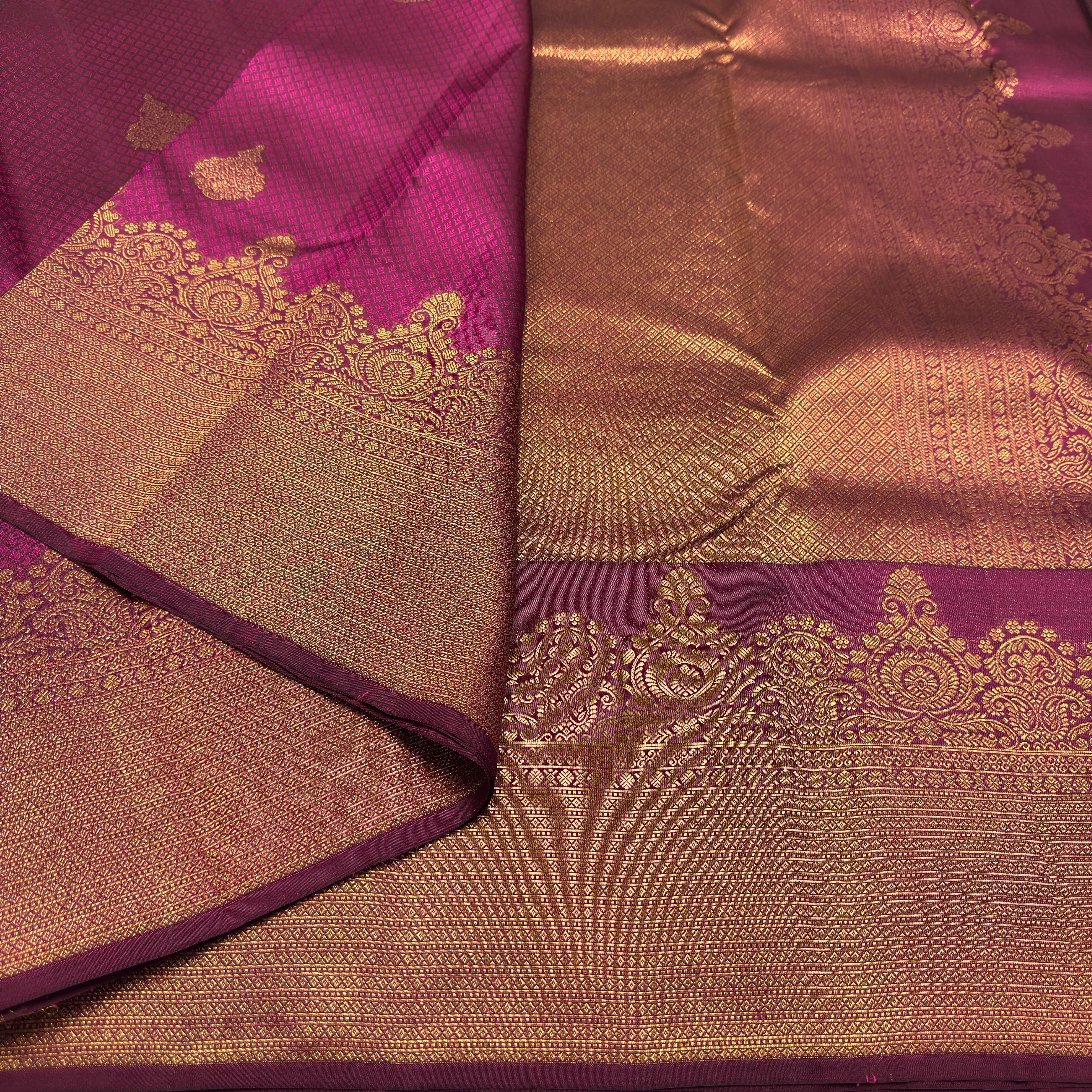 Classic Deep Pink 2gm Zari Temple Bridal Elegance Kanchipuram Handloom Silk Saree SS26582