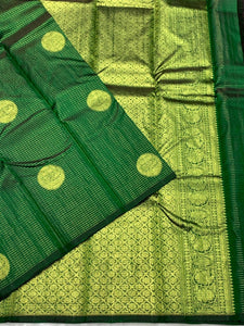 Classic Dark Green 2gm Zari Kanchipuram Handloom Silk Saree SS25976