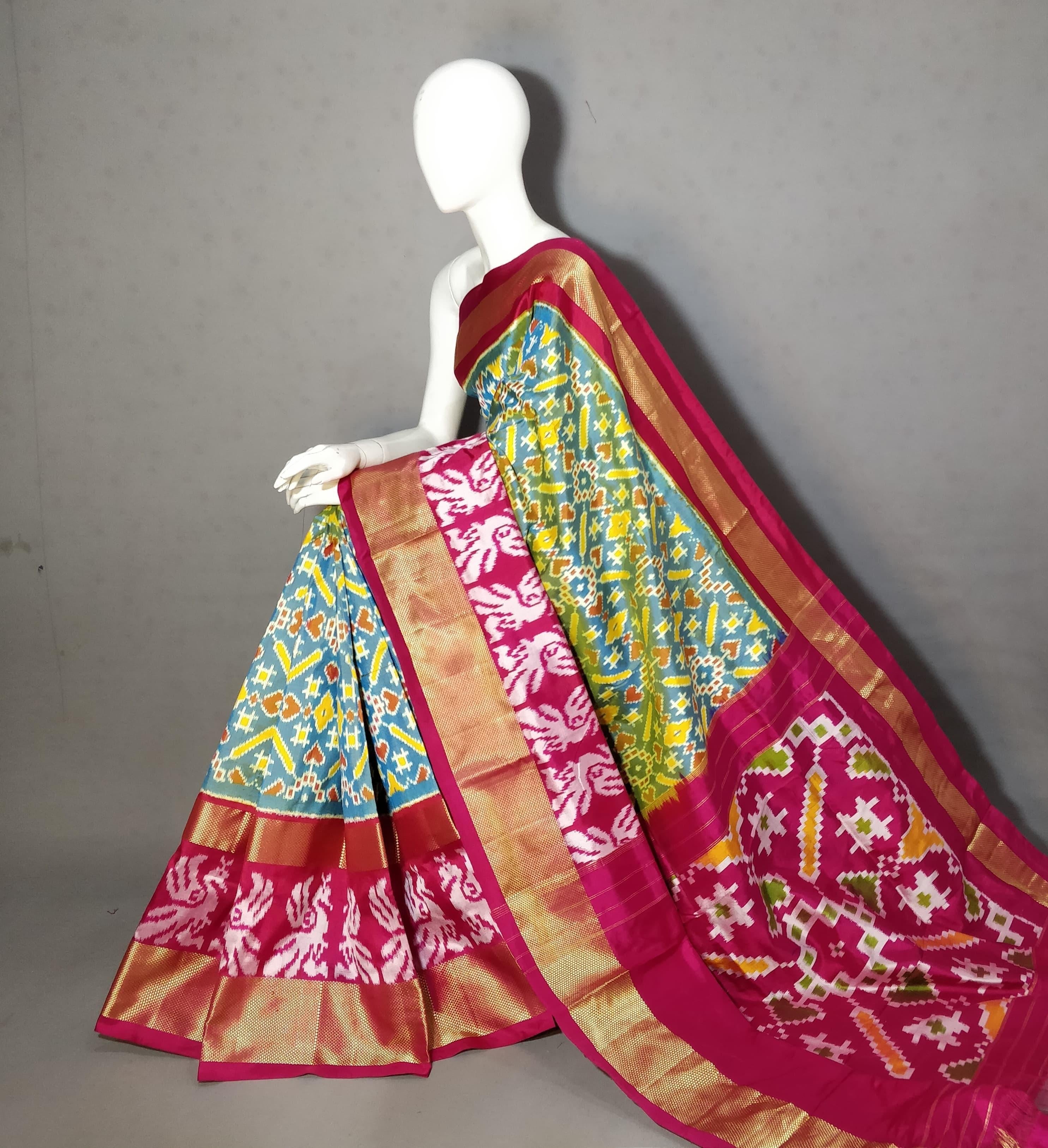 Pastel Blue & Deep Pink Ikkat Elegance Handloom Soft Silk Saree SS23095