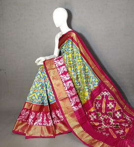 Pastel Blue & Deep Pink Ikkat Elegance Handloom Soft Silk Saree SS23095