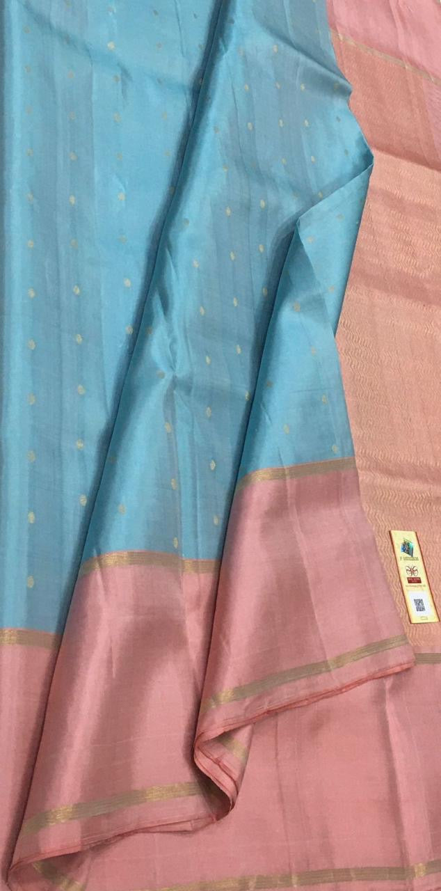 Sky Blue & Peach Elegance Handloom Soft Silk Saree SS22334