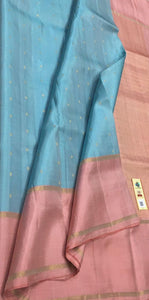 Sky Blue & Peach Elegance Handloom Soft Silk Saree SS22334