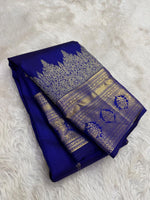 Load image into Gallery viewer, Classic Royal Blue Silver Bridal Elegance Kanchipuram Handloom Silk Saree SS27247
