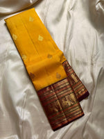 Load image into Gallery viewer, Classic Mango Yellow &amp; Plum 2gm Zari Elegance Kanchipuram Handloom Silk Saree SS23738
