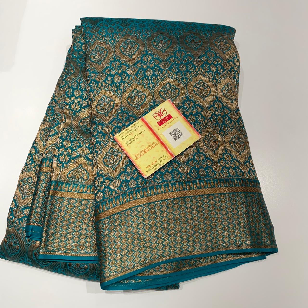 Classic Teal Blue Elegance Khaddi Banarasi Crepe Silk Saree SS26055
