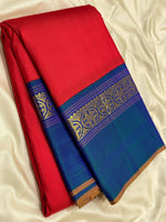 Load image into Gallery viewer, Classic Brick Red &amp; Robin Blue 2gm Zari Elegance Kanchipuram Handloom Silk Saree SS25308
