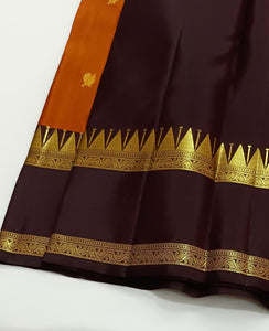 Classic Rustic Orange & Chocolate Brown Kanchipuram Handloom Silk Saree SS26251