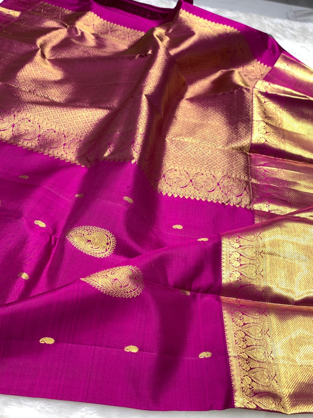 Classic Magenta Purple 2gm Zari Bridal Elegance Kanchipuram Handloom Silk Saree SS25367