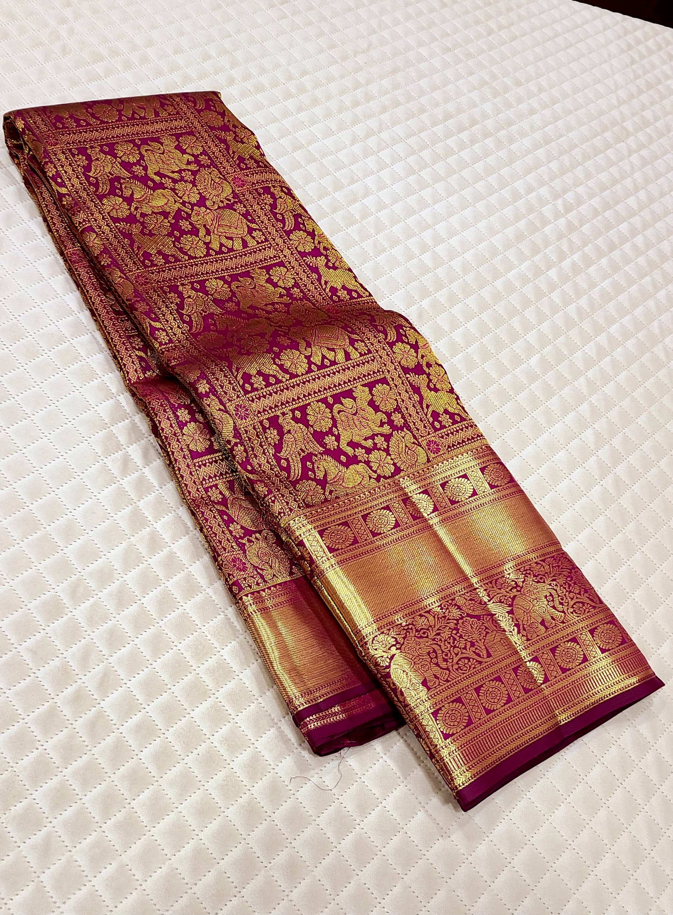 Classic Wine Red 2gm Zari Bridal Elegance Kanchipuram Handloom Silk Saree SS26350
