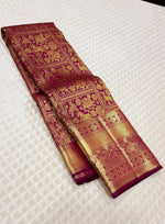 Load image into Gallery viewer, Classic Wine Red 2gm Zari Bridal Elegance Kanchipuram Handloom Silk Saree SS26350
