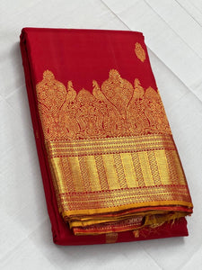 Classic Chilli Red 2gm Zari Bridal Elegance Kanchipuram Handloom Silk Saree SS26016