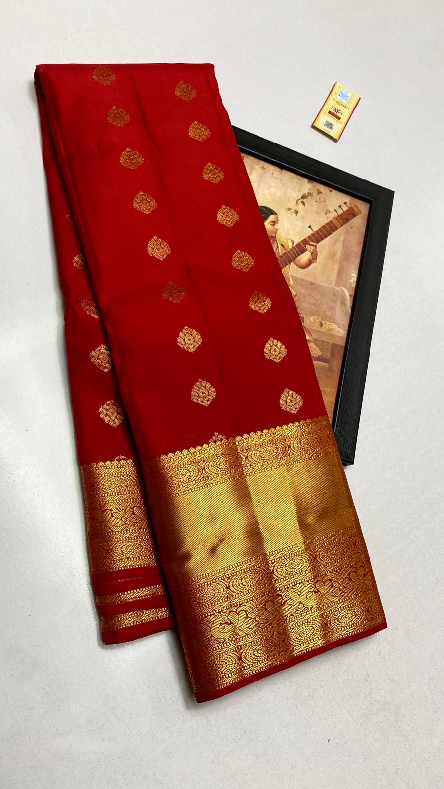 Classic Cherry Red Kanchipuram Handloom Silk Saree SS25882
