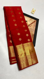 Load image into Gallery viewer, Classic Cherry Red Kanchipuram Handloom Silk Saree SS25882
