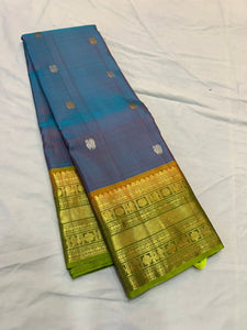 Classic Peacock Green & Olive Green 2gm Gold Zari Elegance Kanchipuram Silk Saree SS23856