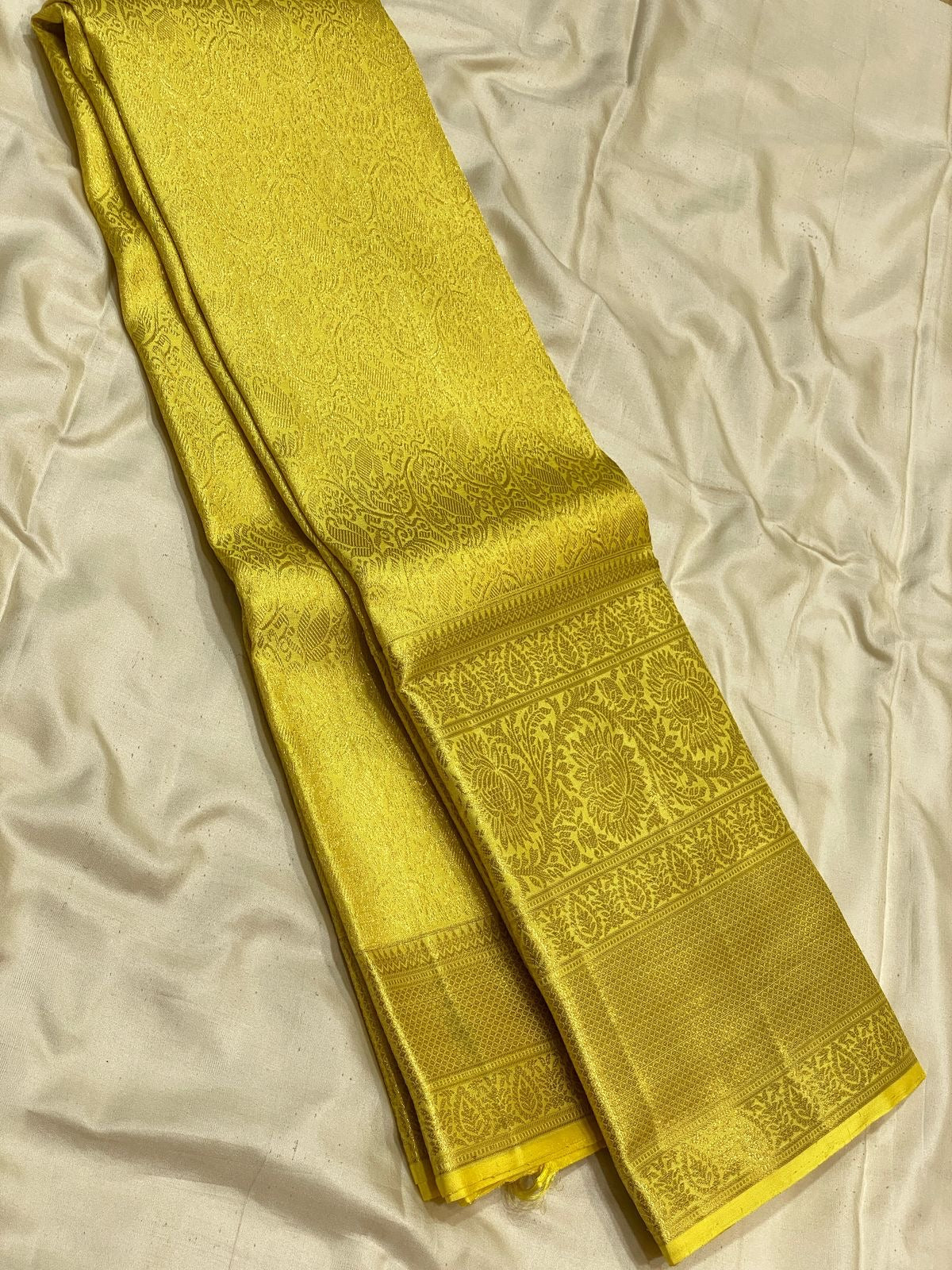 Classic Lime Yellow 3gm Zari Bridal Elegance Kanchipuram Handloom Silk Saree SS24710