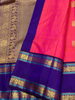 Load image into Gallery viewer, Classic Rose &amp; Navy Blue 2gm Zari Elegance Kanchipuram Handloom Silk Saree SS26922

