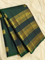 Load image into Gallery viewer, Classic Pine Green Long Border Vintage Elegance Kanchipuram Handloom Silk Saree SS27186
