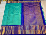 Load image into Gallery viewer, Classic Sea Green &amp; Royal Blue 2gm Zari Bridal Elegance Kanchipuram Handloom Silk Saree SS24662
