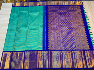 Classic Sea Green & Royal Blue 2gm Zari Bridal Elegance Kanchipuram Handloom Silk Saree SS24662